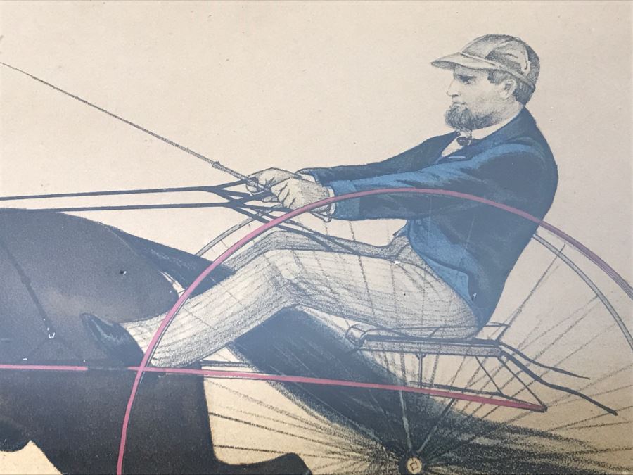 Antique Currier & Ives Lithograph 'Sam Purdy' Hand Colored In Antique Frame Harness Racing [Photo 4]