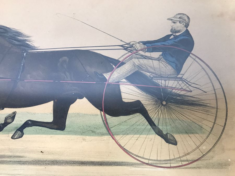 Antique Currier & Ives Lithograph 'Sam Purdy' Hand Colored In Antique Frame Harness Racing [Photo 3]