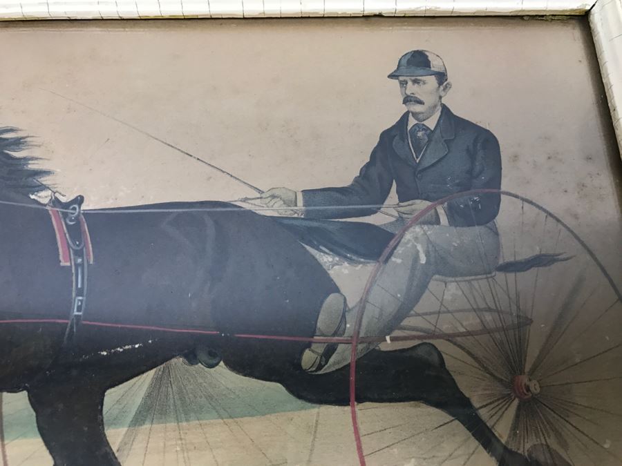 Antique Currier & Ives Lithograph 'Trotting Stallion Monroe Chief, By Jim Monroe' Hand Colored In Antique Frame Copyright 1881 Harness Racing Scott Leighton [Photo 4]