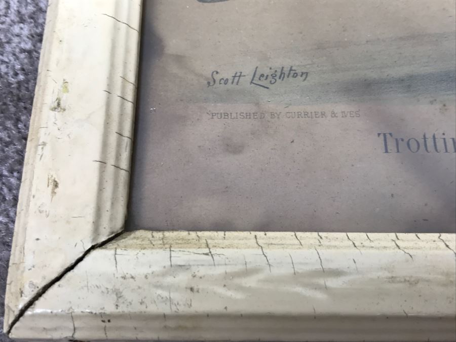 Antique Currier & Ives Lithograph 'Trotting Stallion Monroe Chief, By Jim Monroe' Hand Colored In Antique Frame Copyright 1881 Harness Racing Scott Leighton [Photo 12]