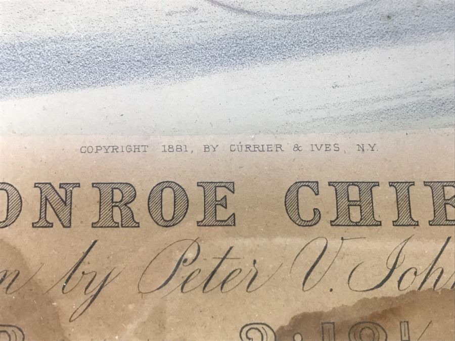Antique Currier & Ives Lithograph 'Trotting Stallion Monroe Chief, By Jim Monroe' Hand Colored In Antique Frame Copyright 1881 Harness Racing Scott Leighton [Photo 9]
