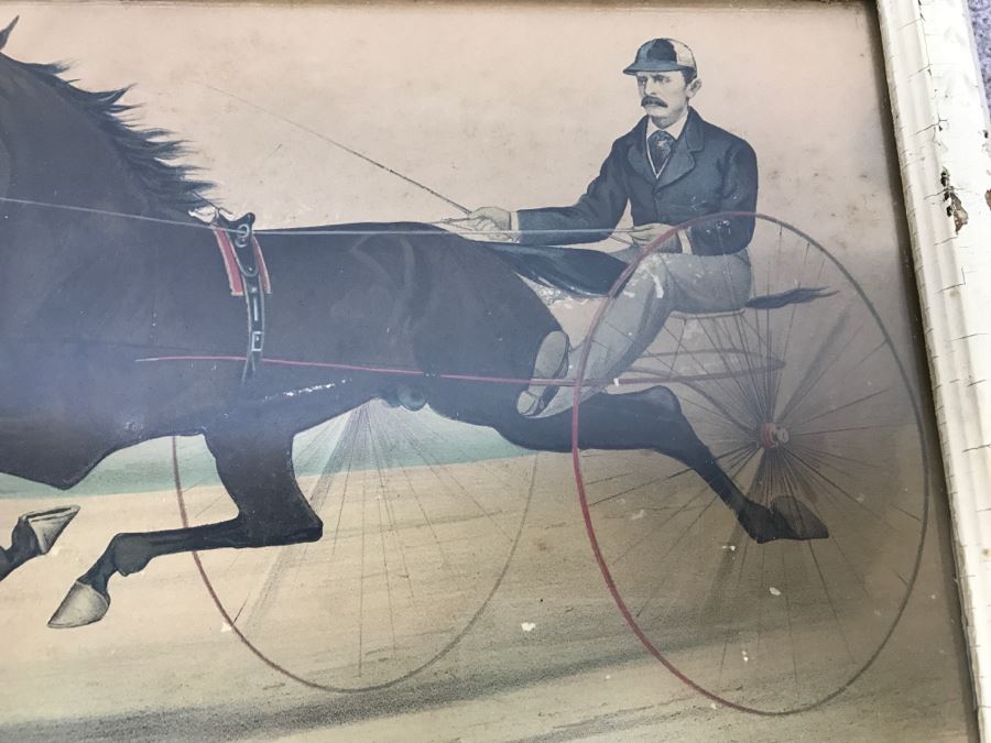 Antique Currier & Ives Lithograph 'Trotting Stallion Monroe Chief, By Jim Monroe' Hand Colored In Antique Frame Copyright 1881 Harness Racing Scott Leighton [Photo 3]