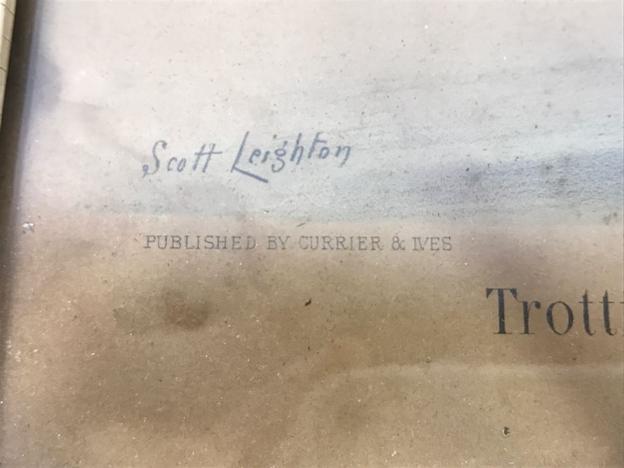 Antique Currier & Ives Lithograph 'Trotting Stallion Monroe Chief, By Jim Monroe' Hand Colored In Antique Frame Copyright 1881 Harness Racing Scott Leighton [Photo 10]