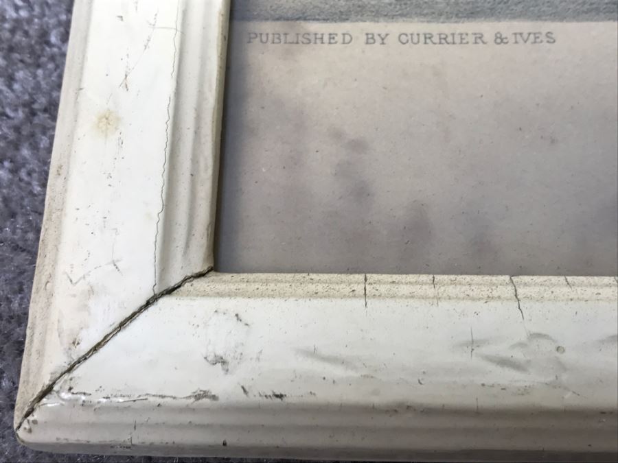 Antique Currier & Ives Lithograph 'Rarus' Hand Colored In Antique Frame Copyright 1877 Harness Racing [Photo 11]