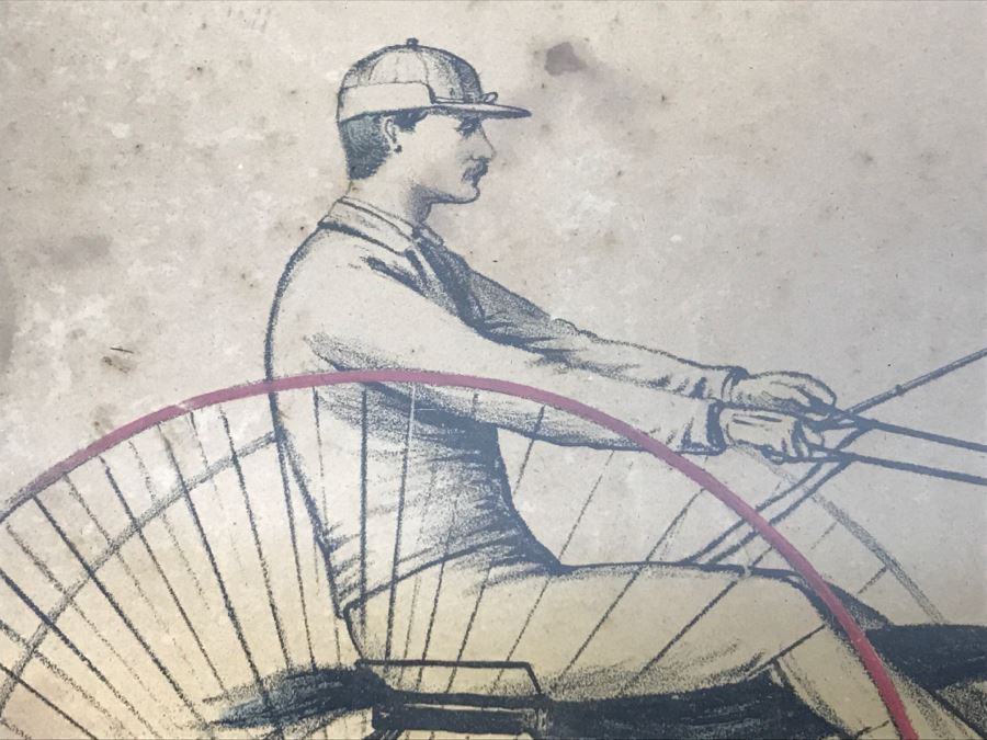 Antique Currier & Ives Lithograph 'Rarus' Hand Colored In Antique Frame Copyright 1877 Harness Racing [Photo 4]