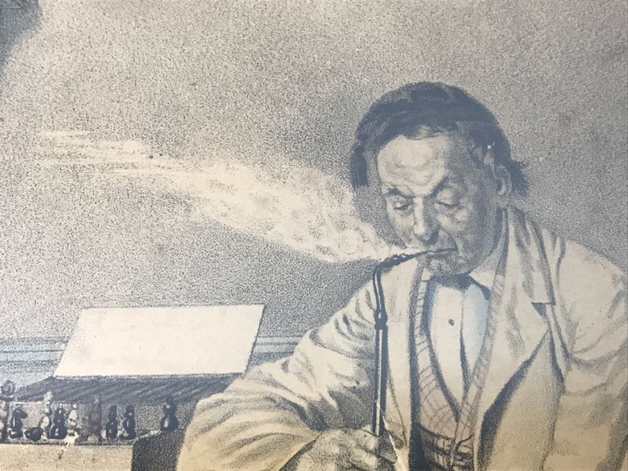 Antique Currier & Ives Lithograph 'The Philosophy Of Tobacco' Hand Colored In Antique Frame [Photo 6]