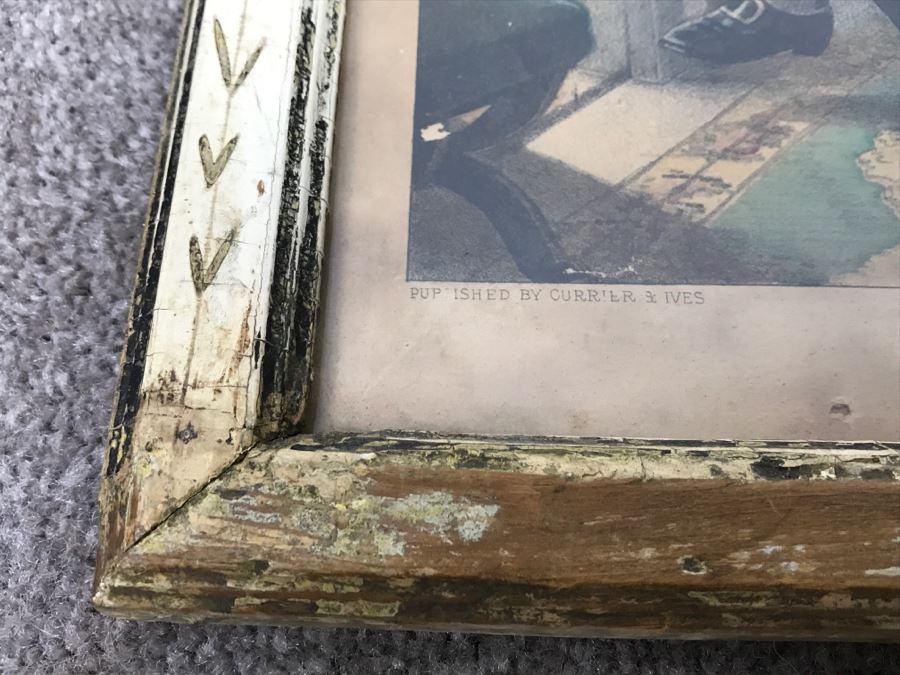 Antique Currier & Ives Lithograph 'The Philosophy Of Tobacco' Hand Colored In Antique Frame [Photo 17]