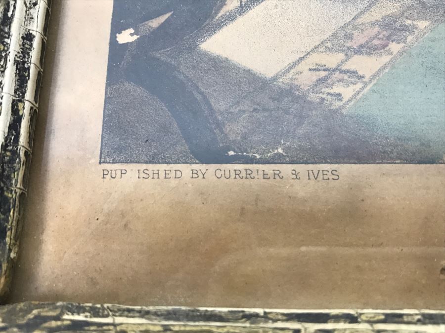 Antique Currier & Ives Lithograph 'The Philosophy Of Tobacco' Hand Colored In Antique Frame [Photo 13]