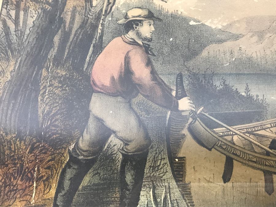 Antique Currier & Ives Lithograph 'The Life Of A Sportsman' Hand Colored In Antique Frame Copyright 1872 [Photo 5]