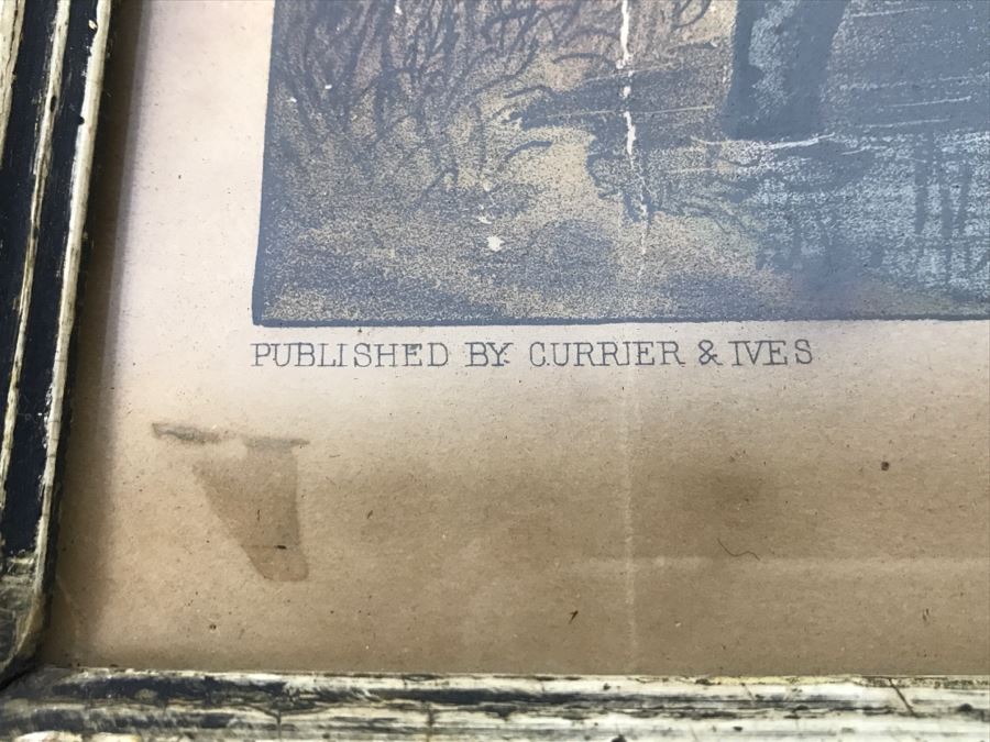 Antique Currier & Ives Lithograph 'The Life Of A Sportsman' Hand Colored In Antique Frame Copyright 1872 [Photo 12]