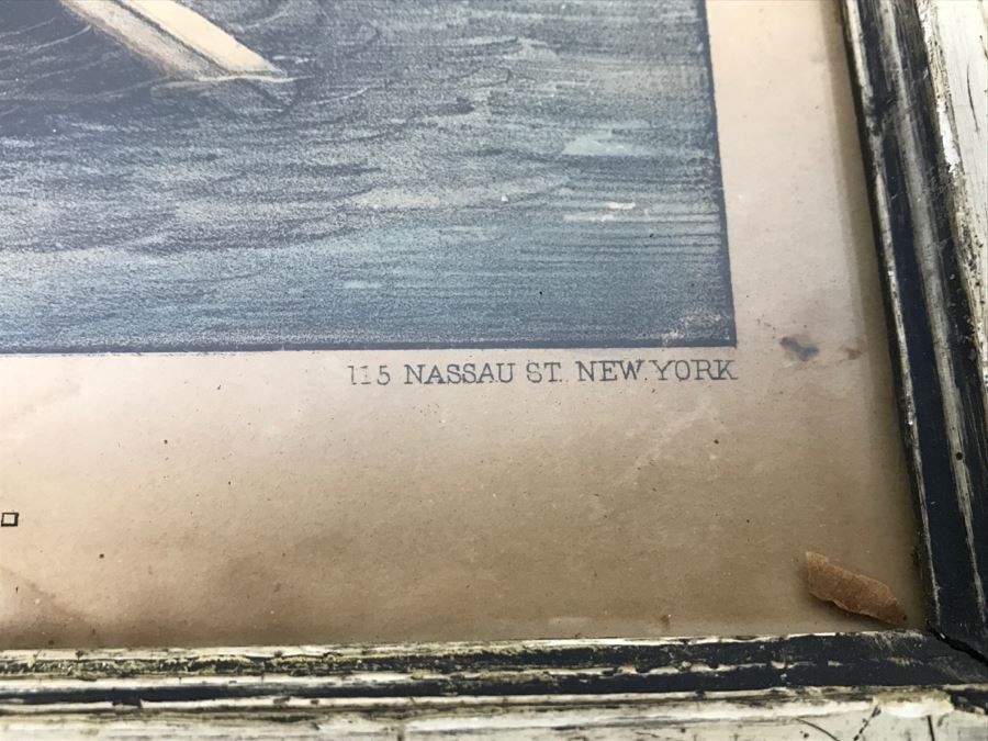 Antique Currier & Ives Lithograph 'The Life Of A Sportsman' Hand Colored In Antique Frame Copyright 1872 [Photo 13]