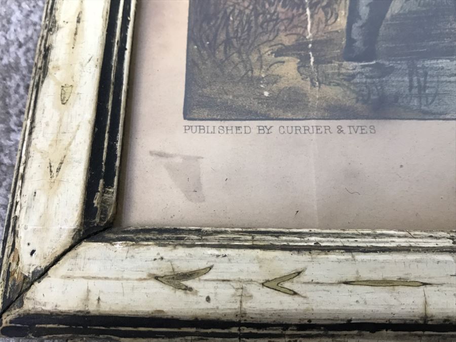 Antique Currier & Ives Lithograph 'The Life Of A Sportsman' Hand Colored In Antique Frame Copyright 1872 [Photo 14]