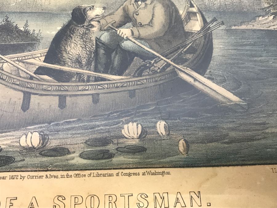 Antique Currier & Ives Lithograph 'The Life Of A Sportsman' Hand Colored In Antique Frame Copyright 1872 [Photo 8]
