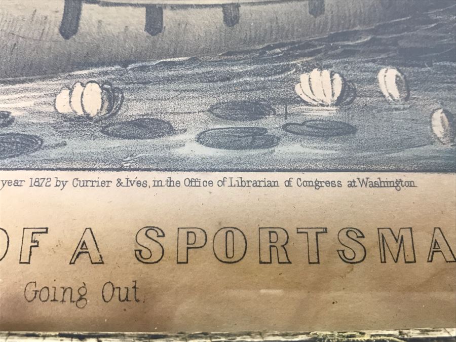 Antique Currier & Ives Lithograph 'The Life Of A Sportsman' Hand Colored In Antique Frame Copyright 1872 [Photo 11]