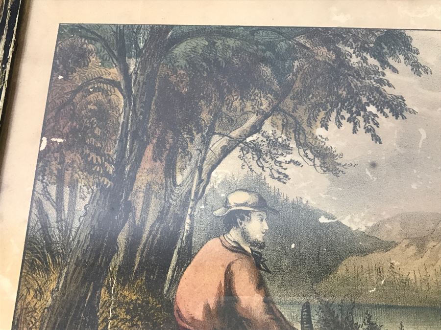 Antique Currier & Ives Lithograph 'The Life Of A Sportsman' Hand Colored In Antique Frame Copyright 1872 [Photo 15]