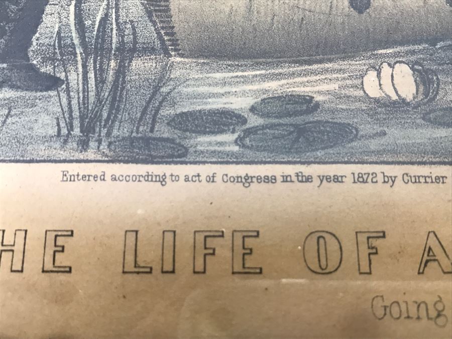 Antique Currier & Ives Lithograph 'The Life Of A Sportsman' Hand Colored In Antique Frame Copyright 1872 [Photo 10]