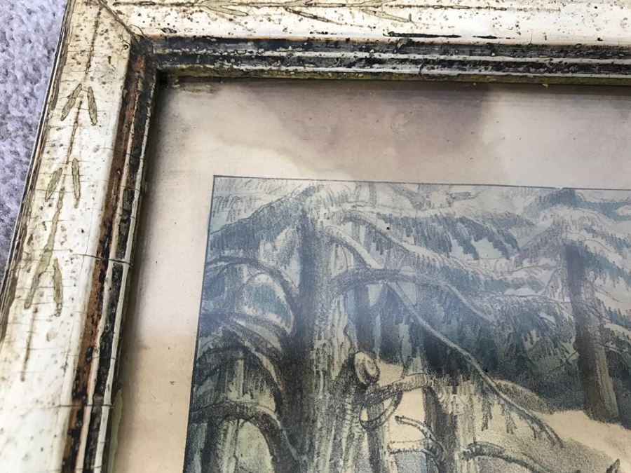 Antique Currier & Ives Lithograph 'Moose And Wolves A Narrow Escape' Hand Colored In Antique Frame [Photo 11]