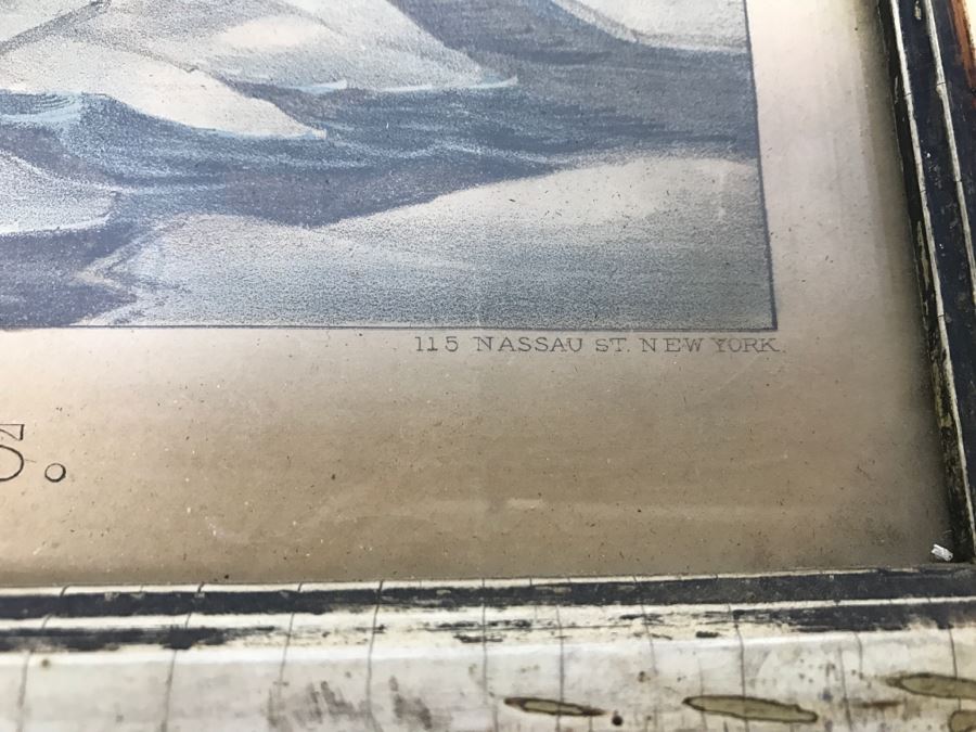 Antique Currier & Ives Lithograph 'Moose And Wolves A Narrow Escape' Hand Colored In Antique Frame [Photo 9]