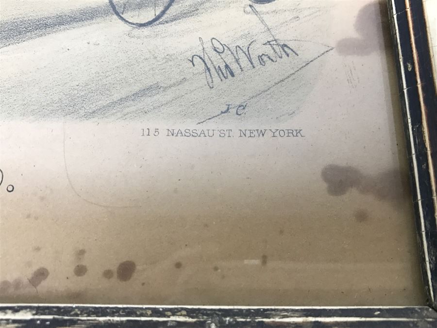 Antique Currier & Ives Lithograph 'Trotting On The Road Swill Against Swell' Hand Colored In Antique Frame Copyright 1873 Harness Racing [Photo 16]