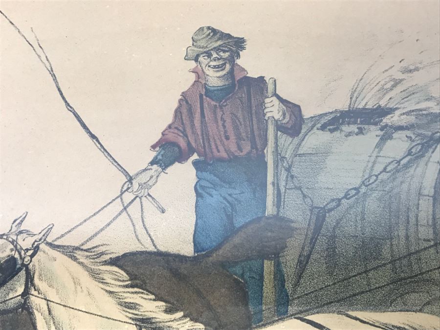 Antique Currier & Ives Lithograph 'Trotting On The Road Swill Against Swell' Hand Colored In Antique Frame Copyright 1873 Harness Racing [Photo 6]