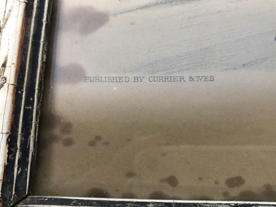 Antique Currier & Ives Lithograph 'Trotting On The Road Swill Against Swell' Hand Colored In Antique Frame Copyright 1873 Harness Racing [Photo 15]