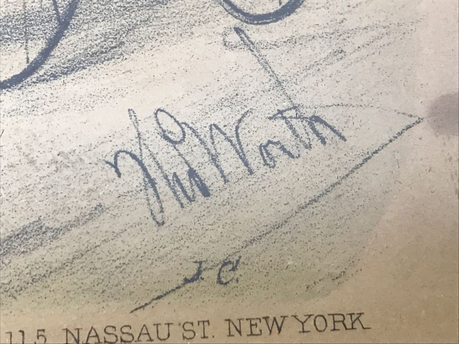 Antique Currier & Ives Lithograph 'Trotting On The Road Swill Against Swell' Hand Colored In Antique Frame Copyright 1873 Harness Racing [Photo 11]