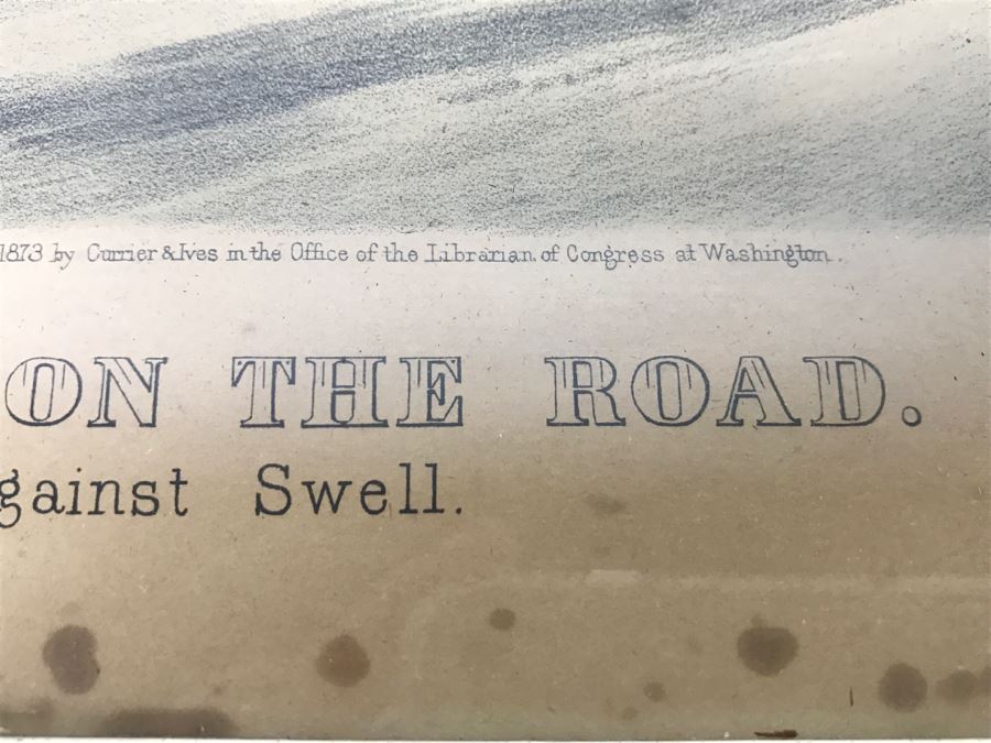 Antique Currier & Ives Lithograph 'Trotting On The Road Swill Against Swell' Hand Colored In Antique Frame Copyright 1873 Harness Racing [Photo 14]