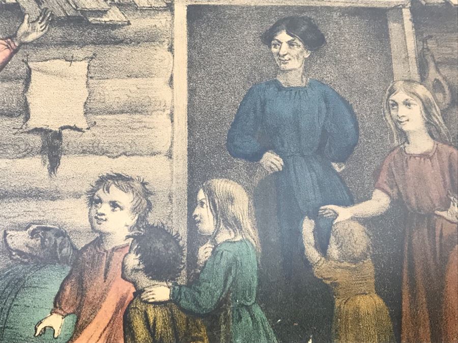 Antique Currier & Ives Lithograph 'The Turn Of The Tune Traveller Playing The Arkansas Traveller' Hand Colored In Antique Frame Copyright 1870 [Photo 9]