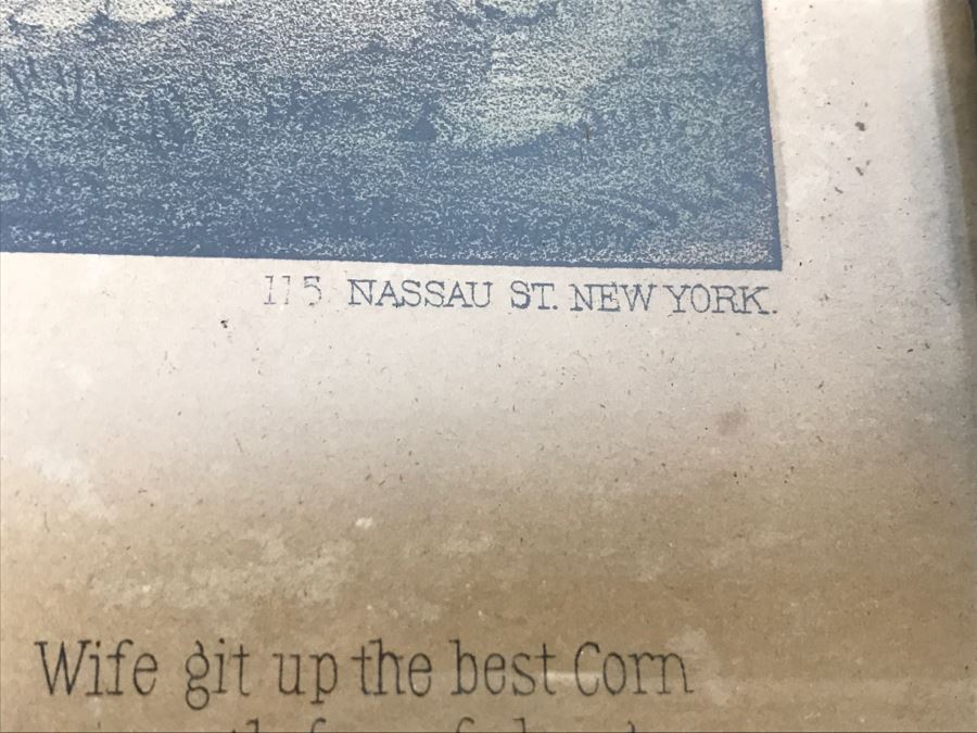 Antique Currier & Ives Lithograph 'The Turn Of The Tune Traveller Playing The Arkansas Traveller' Hand Colored In Antique Frame Copyright 1870 [Photo 17]