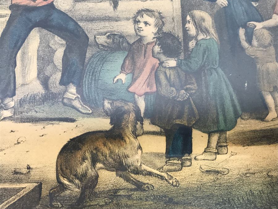 Antique Currier & Ives Lithograph 'The Turn Of The Tune Traveller Playing The Arkansas Traveller' Hand Colored In Antique Frame Copyright 1870 [Photo 7]