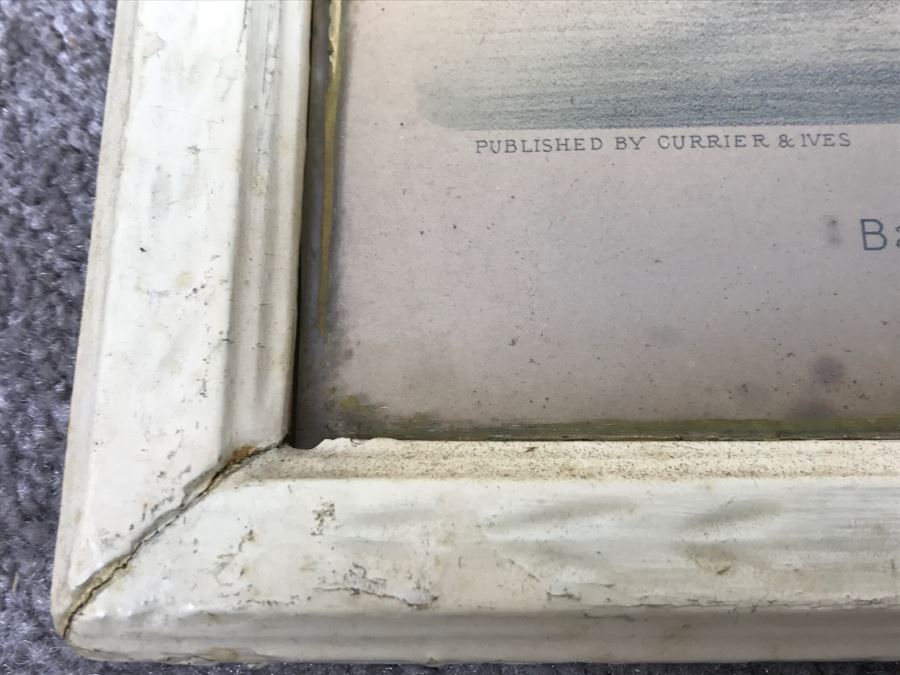 Antique Currier & Ives Lithograph 'Bay Stallion Hambrino, By Edward Everett' Hand Colored In Antique Frame Copyright 1879 Harness Racing [Photo 13]