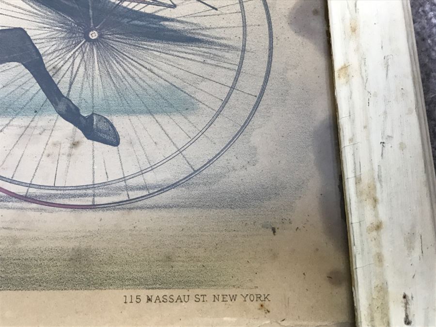 Antique Currier & Ives Lithograph 'Bay Stallion Hambrino, By Edward Everett' Hand Colored In Antique Frame Copyright 1879 Harness Racing [Photo 12]