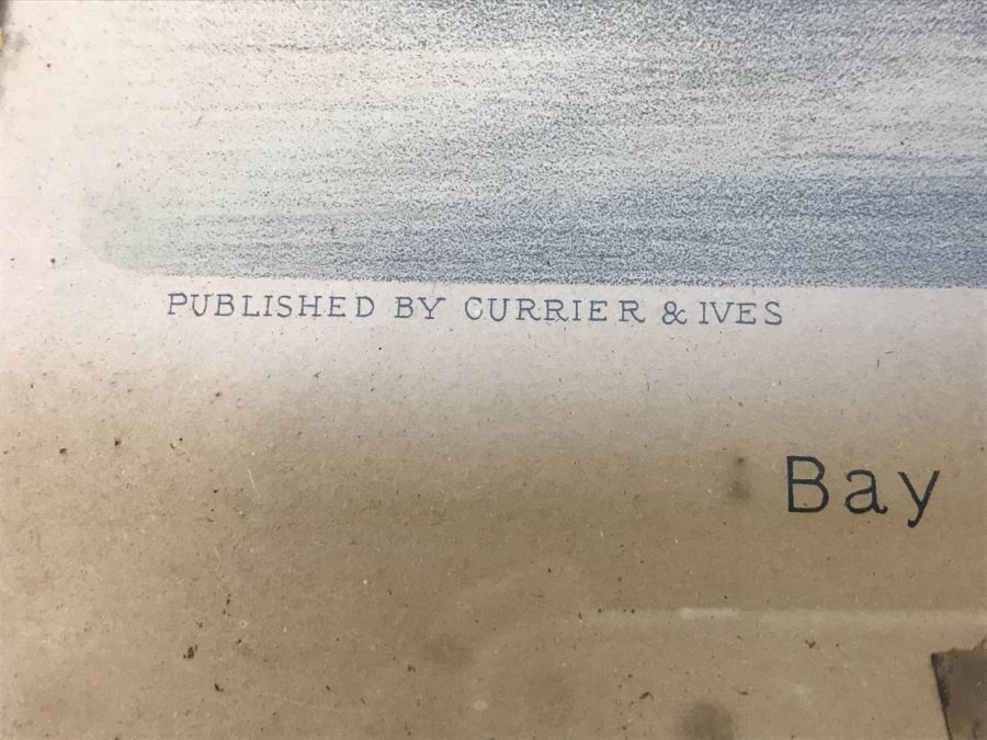 Antique Currier & Ives Lithograph 'Bay Stallion Hambrino, By Edward Everett' Hand Colored In Antique Frame Copyright 1879 Harness Racing [Photo 10]