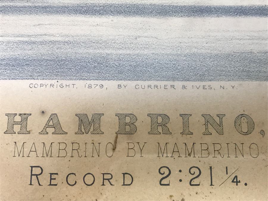 Antique Currier & Ives Lithograph 'Bay Stallion Hambrino, By Edward Everett' Hand Colored In Antique Frame Copyright 1879 Harness Racing [Photo 9]