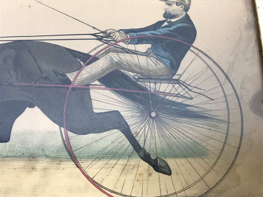 Antique Currier & Ives Lithograph 'Bay Stallion Hambrino, By Edward Everett' Hand Colored In Antique Frame Copyright 1879 Harness Racing [Photo 6]