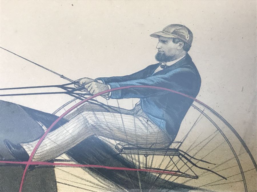 Antique Currier & Ives Lithograph 'Bay Stallion Hambrino, By Edward Everett' Hand Colored In Antique Frame Copyright 1879 Harness Racing [Photo 5]