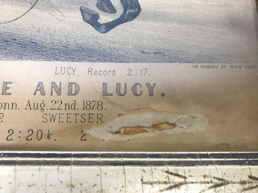 Antique Currier & Ives Lithograph 'Sweetser - Sleepy George And Lucy' Hand Colored In Antique Frame Copyright 1878 Harness Racing J Cameron [Photo 13]