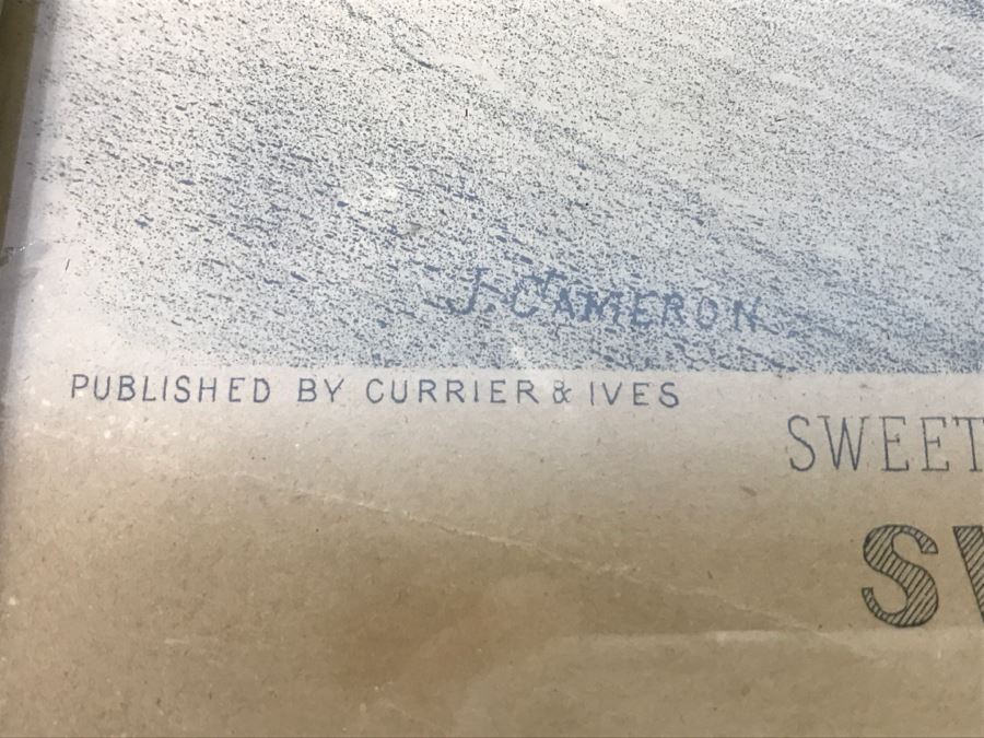 Antique Currier & Ives Lithograph 'Sweetser - Sleepy George And Lucy' Hand Colored In Antique Frame Copyright 1878 Harness Racing J Cameron [Photo 16]