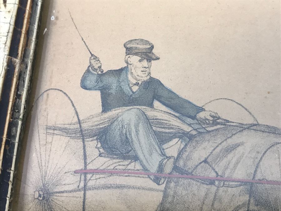 Antique Currier & Ives Lithograph 'Sweetser - Sleepy George And Lucy' Hand Colored In Antique Frame Copyright 1878 Harness Racing J Cameron [Photo 4]