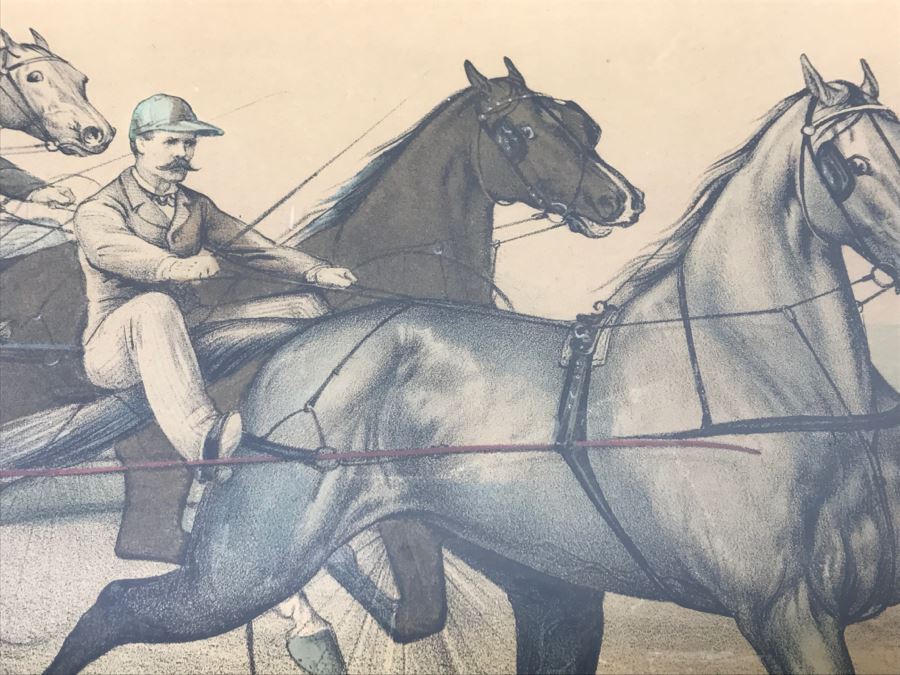 Antique Currier & Ives Lithograph 'Sweetser - Sleepy George And Lucy' Hand Colored In Antique Frame Copyright 1878 Harness Racing J Cameron [Photo 6]