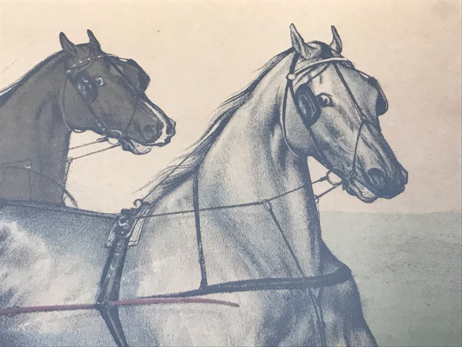 Antique Currier & Ives Lithograph 'Sweetser - Sleepy George And Lucy' Hand Colored In Antique Frame Copyright 1878 Harness Racing J Cameron [Photo 8]