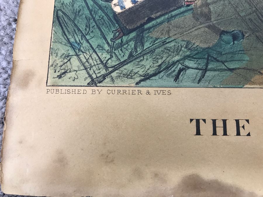 Antique Currier & Ives Lithograph 'The Boss Of The Road' Hand Colored Copyright 1877 [Photo 18]
