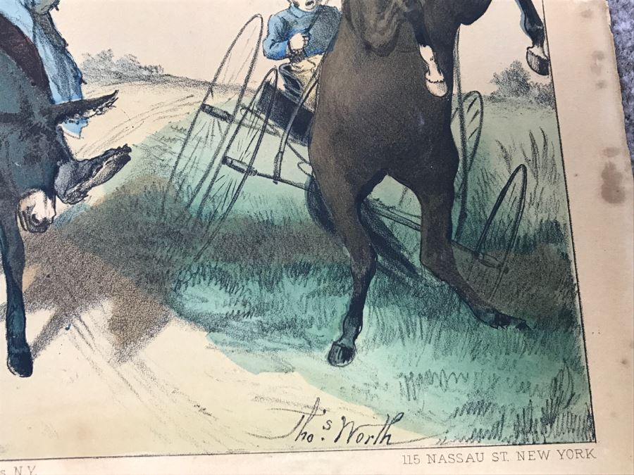 Antique Currier & Ives Lithograph 'The Boss Of The Road' Hand Colored Copyright 1877 [Photo 13]