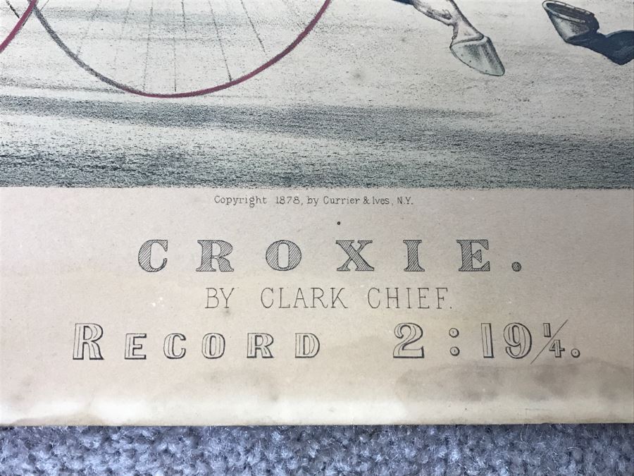 Antique Currier & Ives Lithograph 'Croxie By Clark Chief' Hand Colored Copyright 1878 [Photo 7]