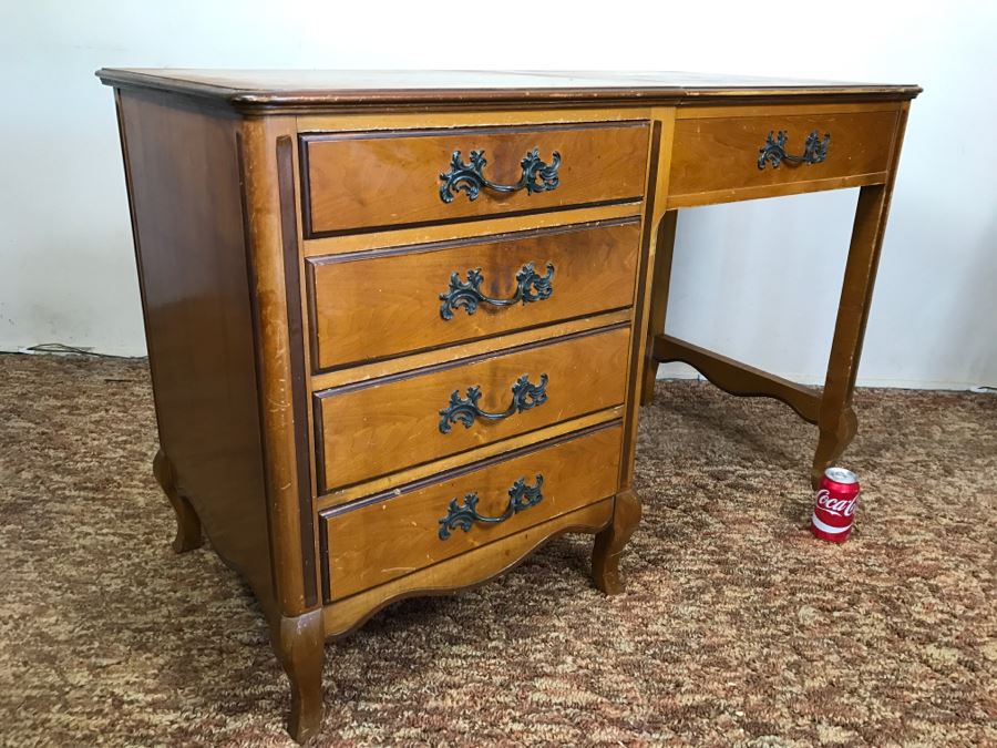 Vintage Walnut Vanity Dresser By IRWIN Pendleton With Jewelry Box, Patches, Some Jewelry And Various Items Photographed [Photo 19]