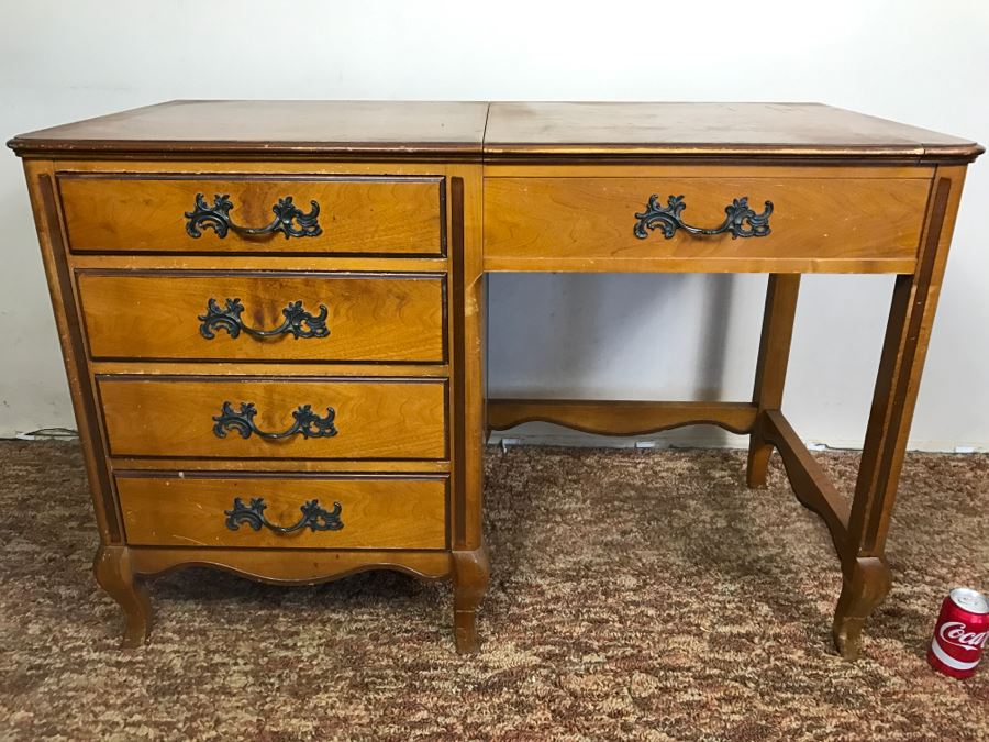 Vintage Walnut Vanity Dresser By IRWIN Pendleton With Jewelry Box, Patches, Some Jewelry And Various Items Photographed [Photo 16]