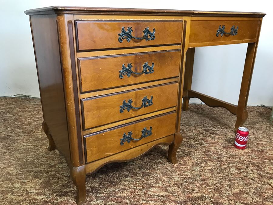 Vintage Walnut Vanity Dresser By IRWIN Pendleton With Jewelry Box, Patches, Some Jewelry And Various Items Photographed [Photo 18]