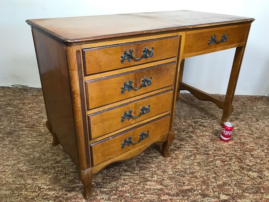 Vintage Walnut Vanity Dresser By IRWIN Pendleton With Jewelry Box, Patches, Some Jewelry And Various Items Photographed [Photo 20]