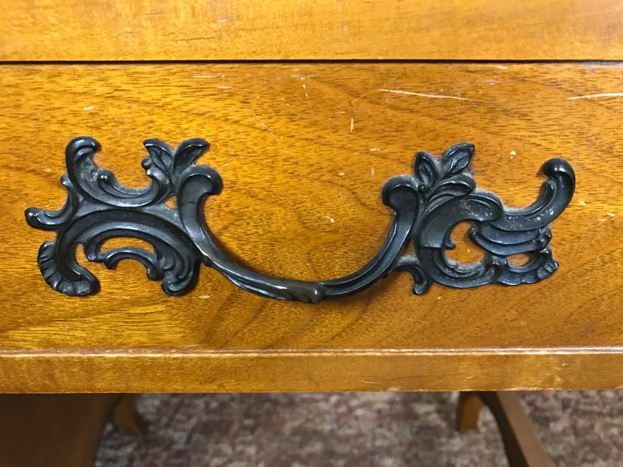 Vintage Walnut Vanity Dresser By IRWIN Pendleton With Jewelry Box, Patches, Some Jewelry And Various Items Photographed [Photo 14]