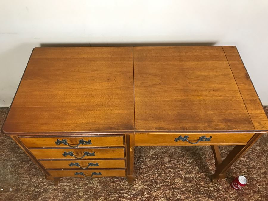 Vintage Walnut Vanity Dresser By IRWIN Pendleton With Jewelry Box, Patches, Some Jewelry And Various Items Photographed [Photo 17]